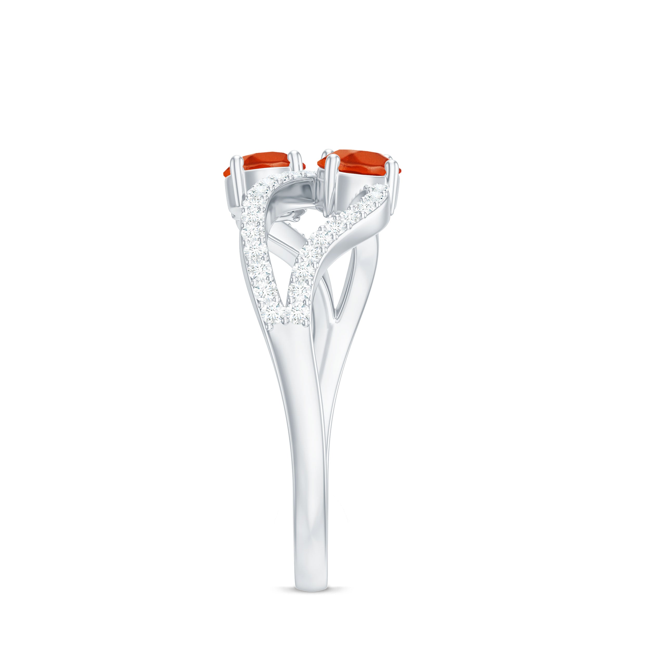 Fire Opal and Diamond Two Stone Cocktail Engagement Ring