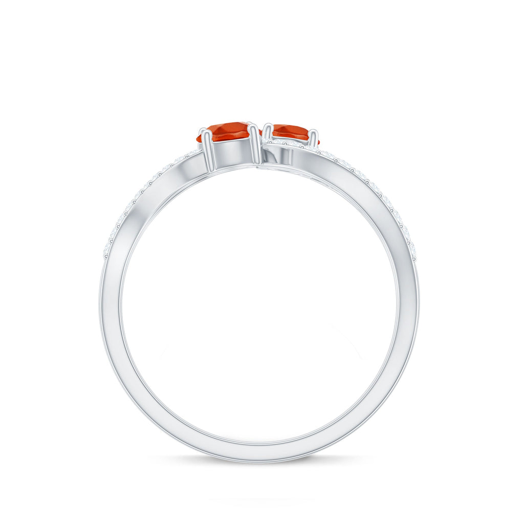 Fire Opal and Diamond Two Stone Cocktail Engagement Ring