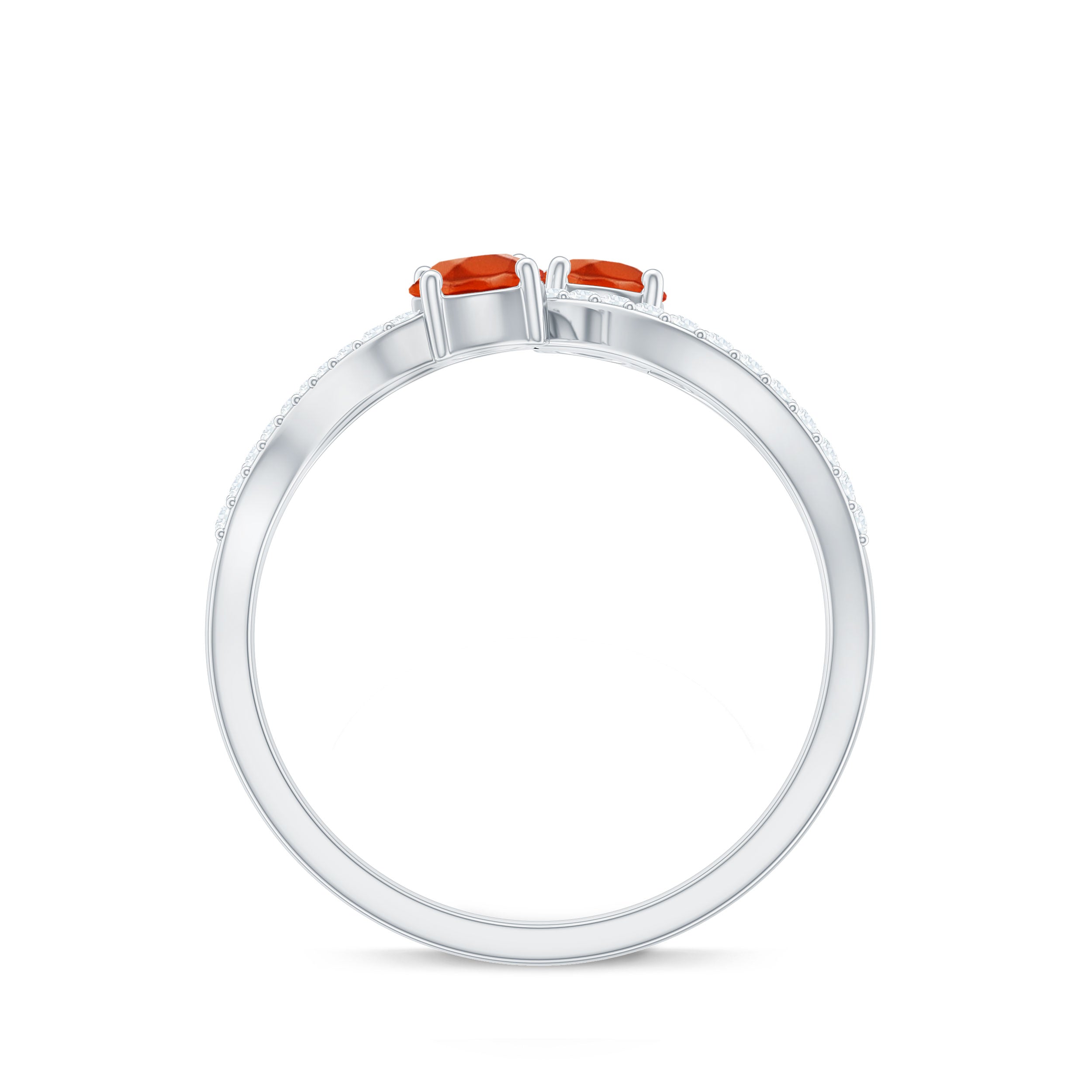 Fire Opal and Diamond Two Stone Cocktail Engagement Ring