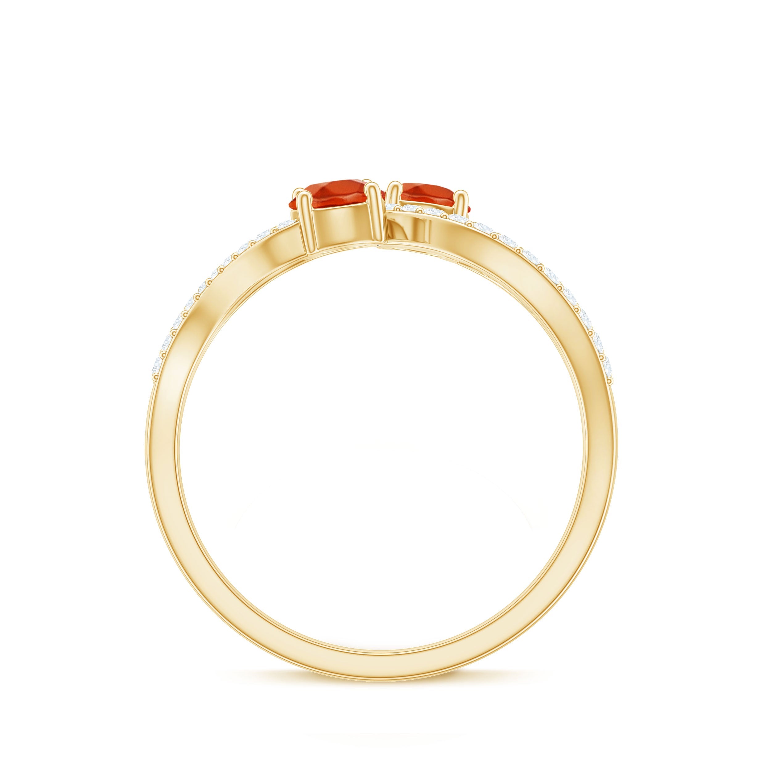 Fire Opal and Diamond Two Stone Cocktail Engagement Ring