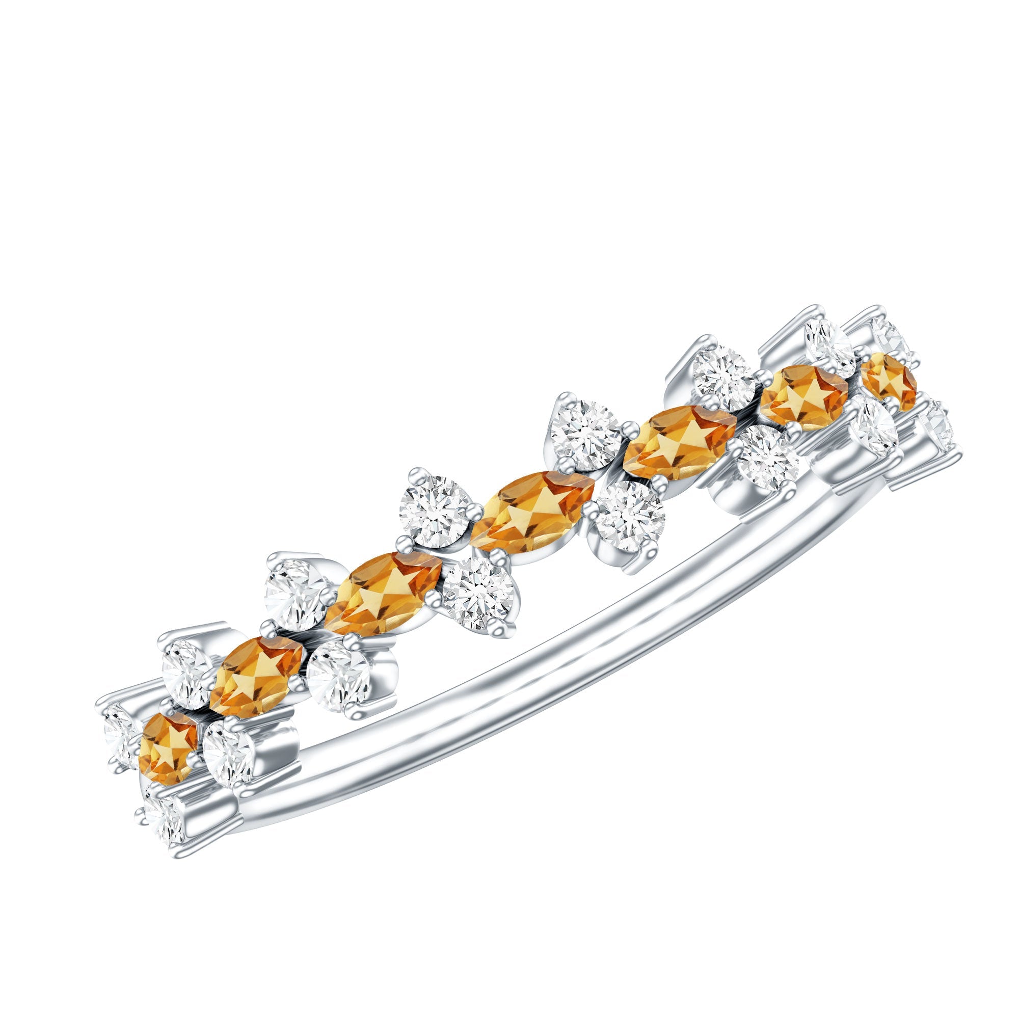 Natural Citrine Diamond Half Eternity Ring with Certificate