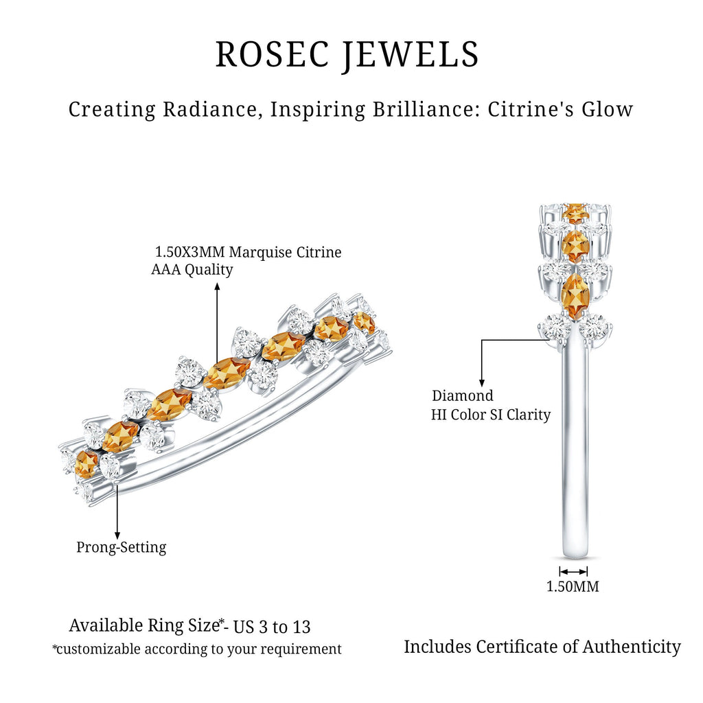 Natural Citrine Diamond Half Eternity Ring with Certificate