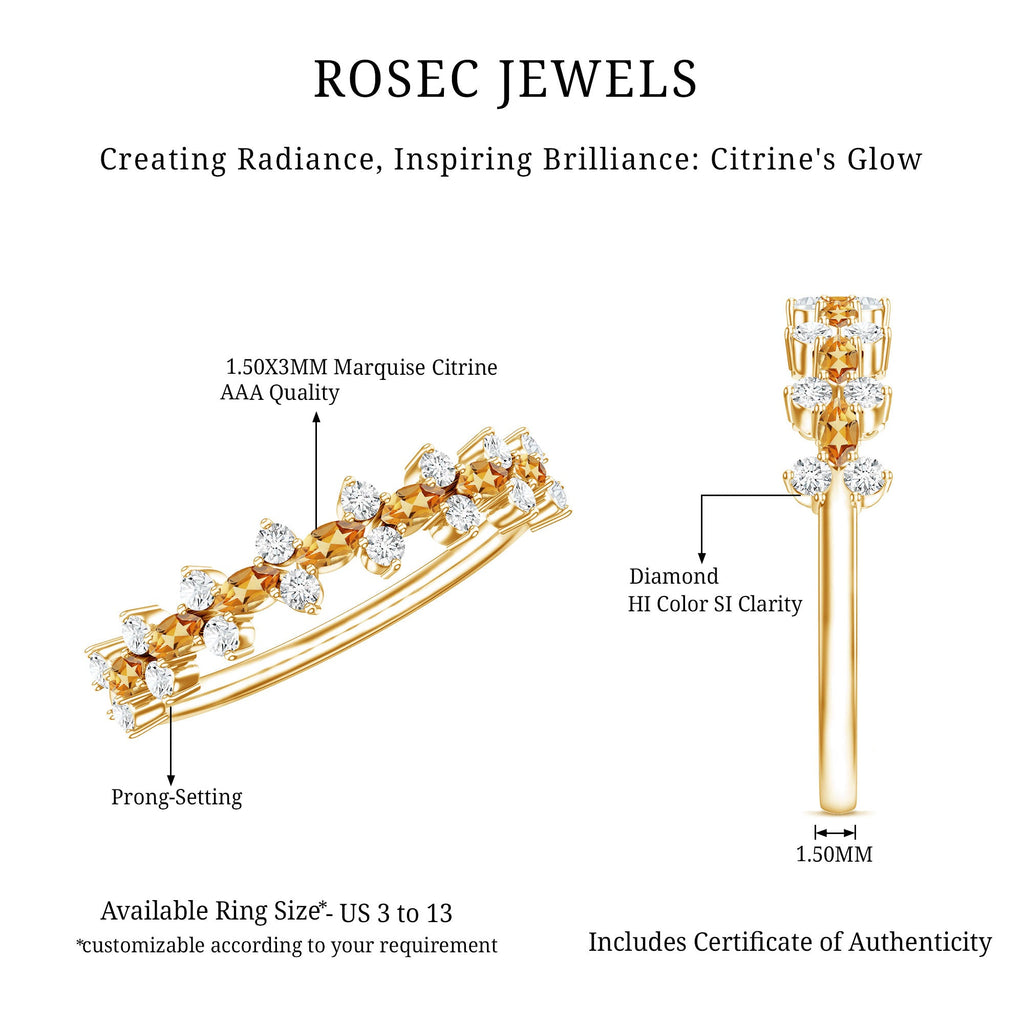 Natural Citrine Diamond Half Eternity Ring with Certificate