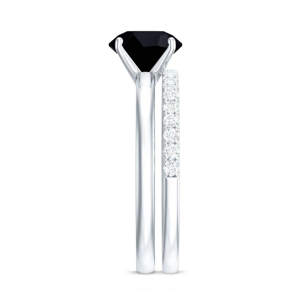 Natural 2 Carat Black Onyx Solitaire Engagement Rings with Diamond Enhancer