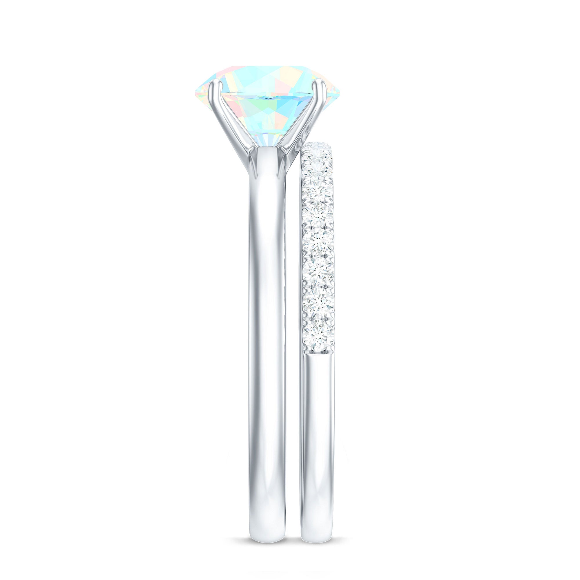 Natural 2 Carat Ethiopian Opal Diamond Solitaire Engagement Wedding Ring Set