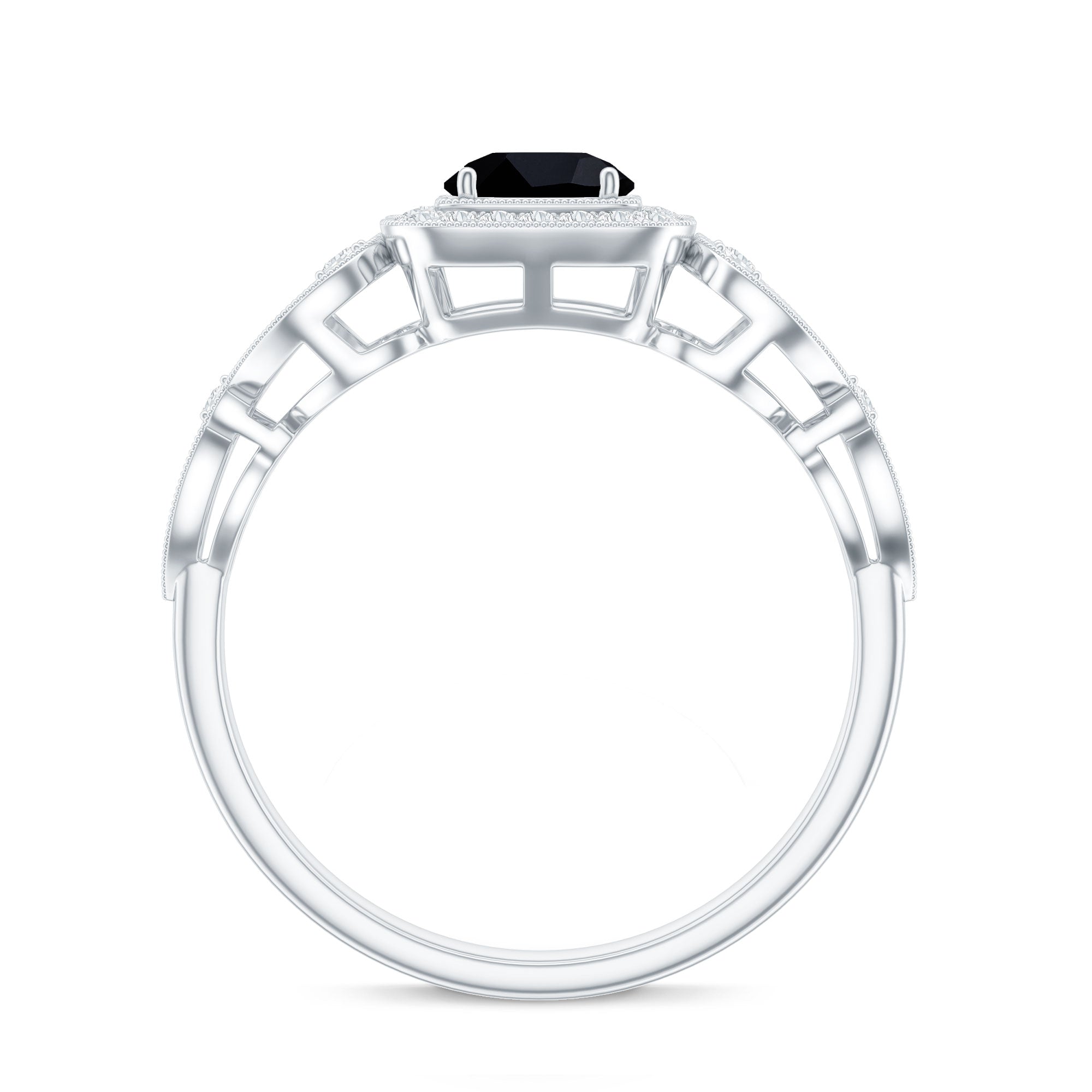 Natural Black Spinel Retro Engagement Ring with Diamond