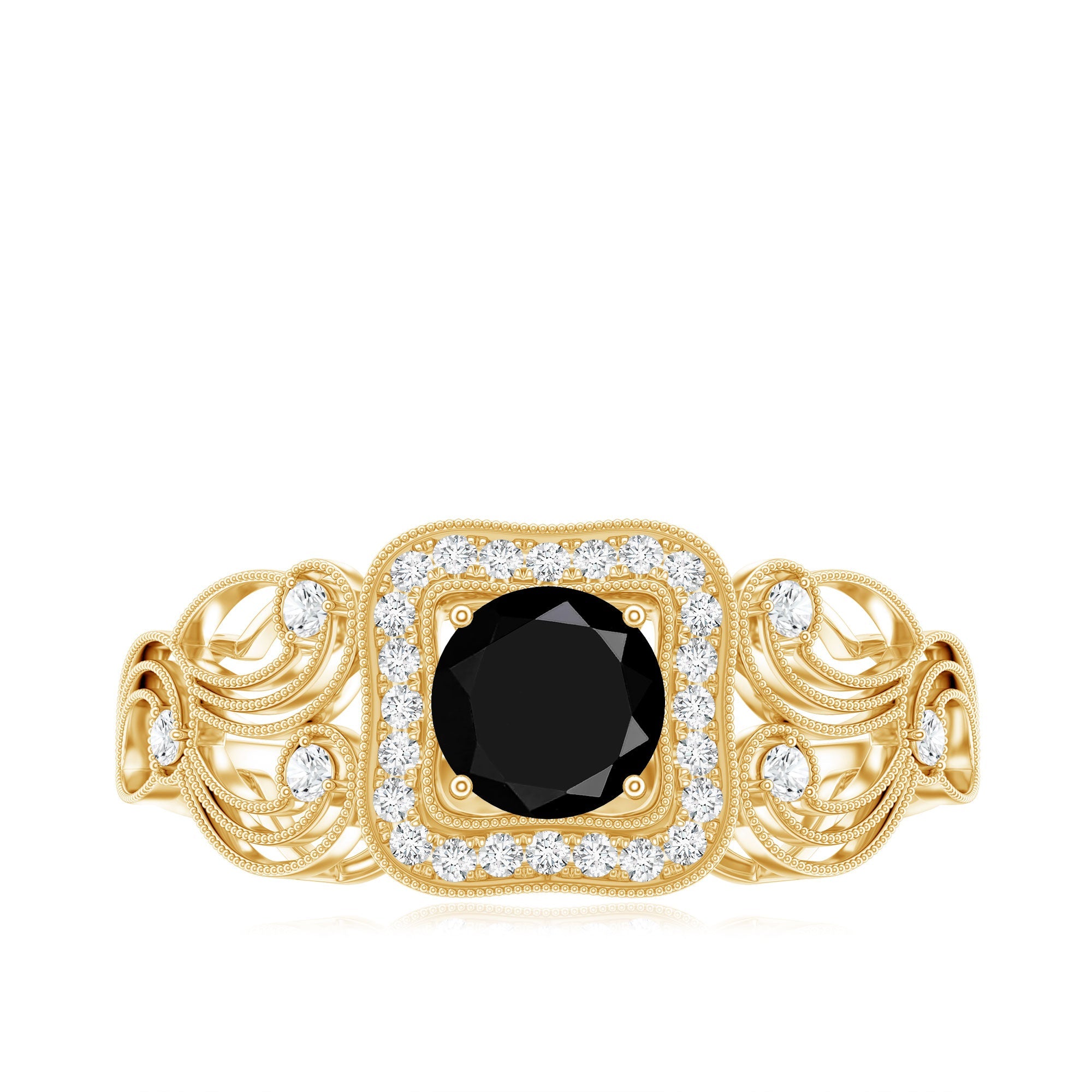 Natural Black Spinel Retro Engagement Ring with Diamond