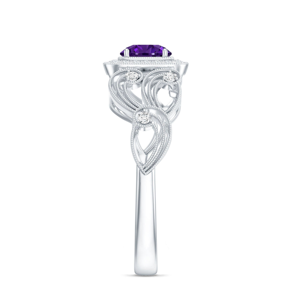 Vintage Inspired Real Amethyst Engagement Ring with Diamond