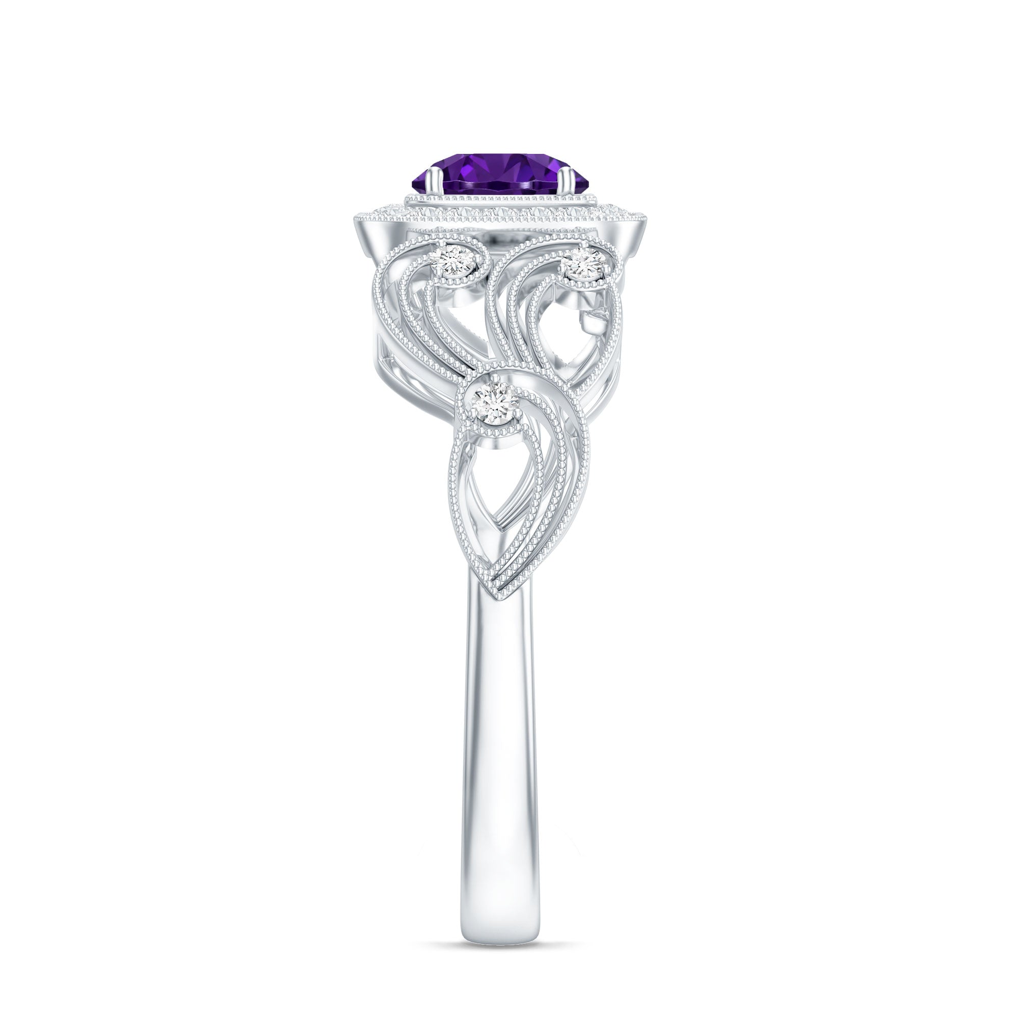 Vintage Inspired Real Amethyst Engagement Ring with Diamond
