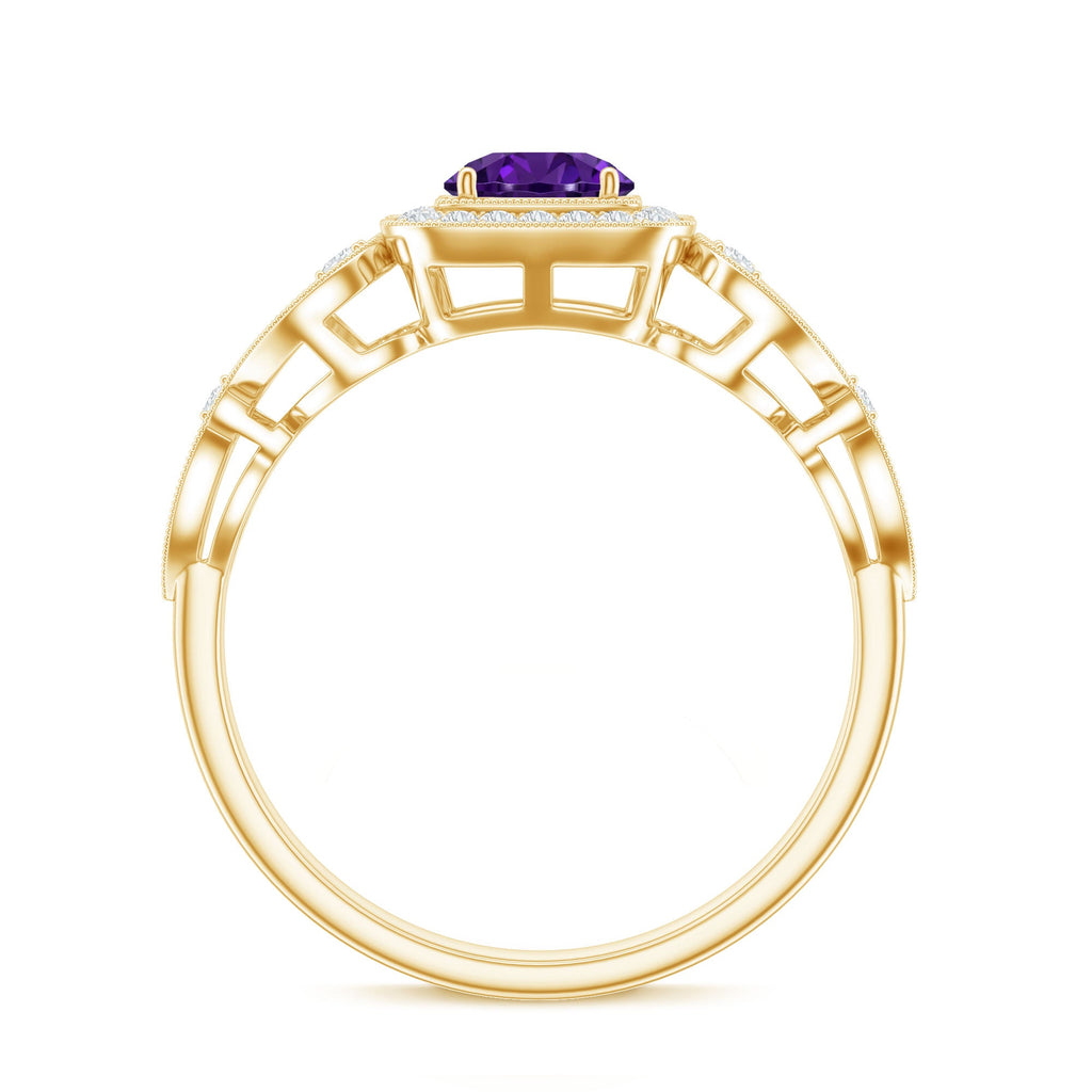 Vintage Inspired Real Amethyst Engagement Ring with Diamond