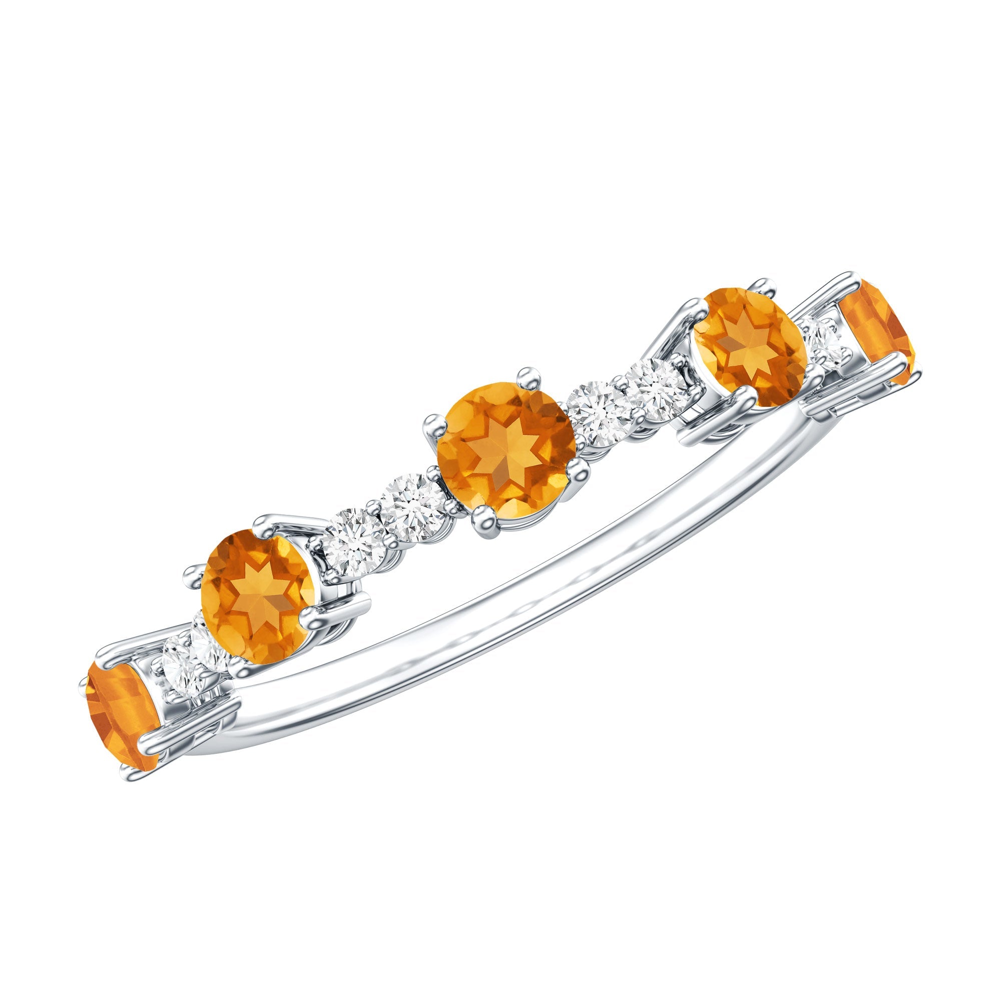 Natural Citrine Diamond Half Eternity Ring for Anniversary