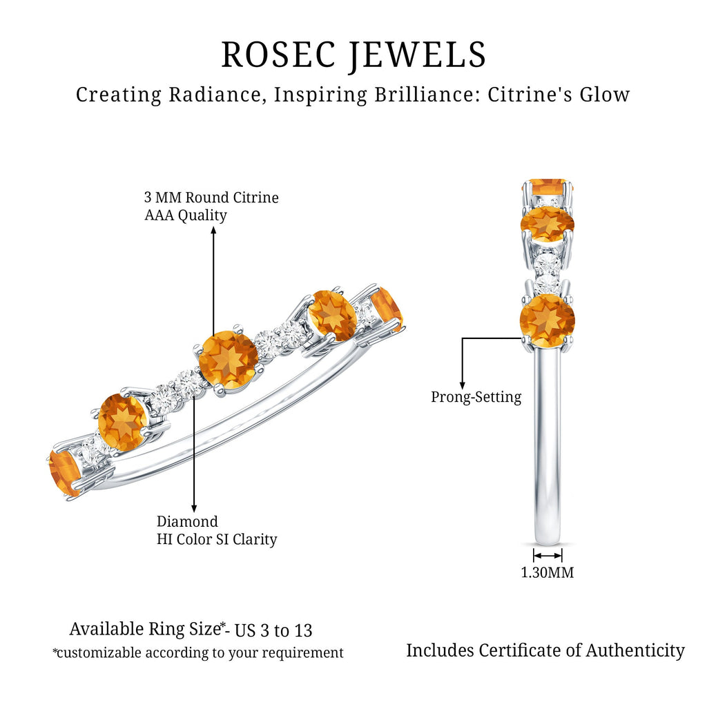 Natural Citrine Diamond Half Eternity Ring for Anniversary