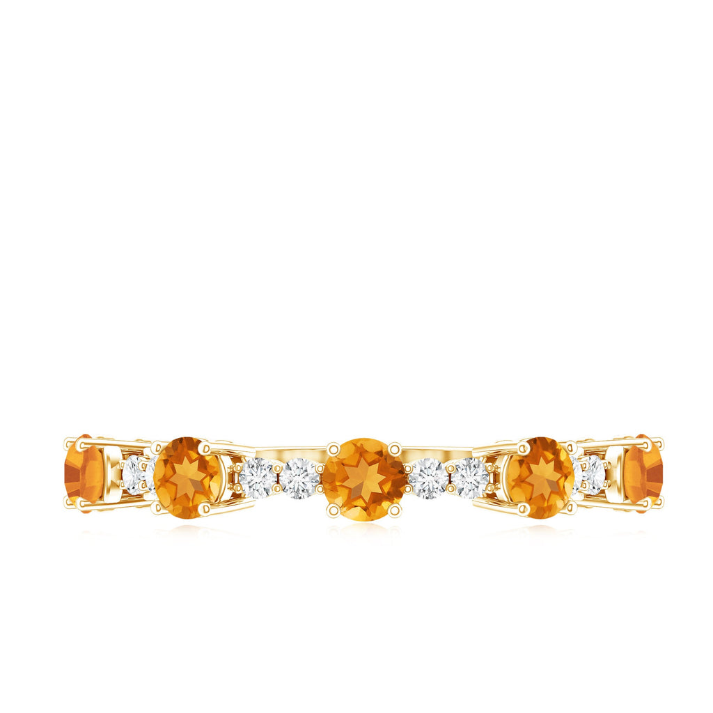 Natural Citrine Diamond Half Eternity Ring for Anniversary