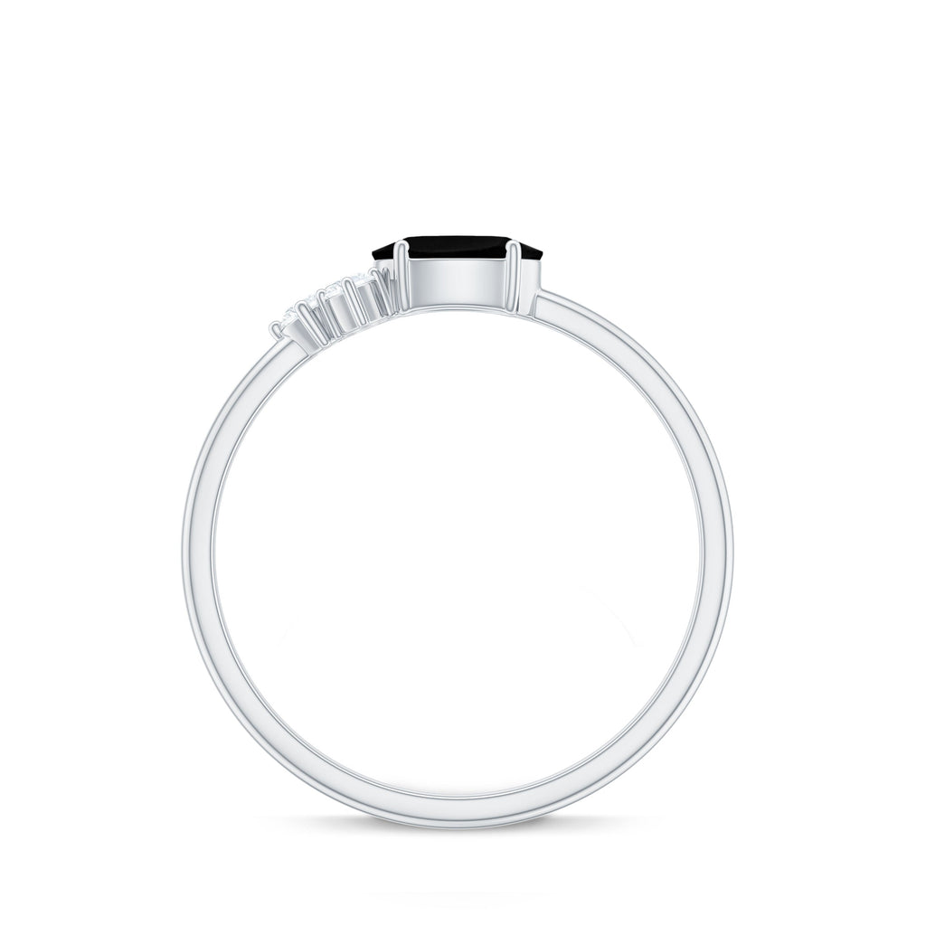 0.4 Carat Oval Cut Black Onyx Minimal Promise Ring with Diamond Trio