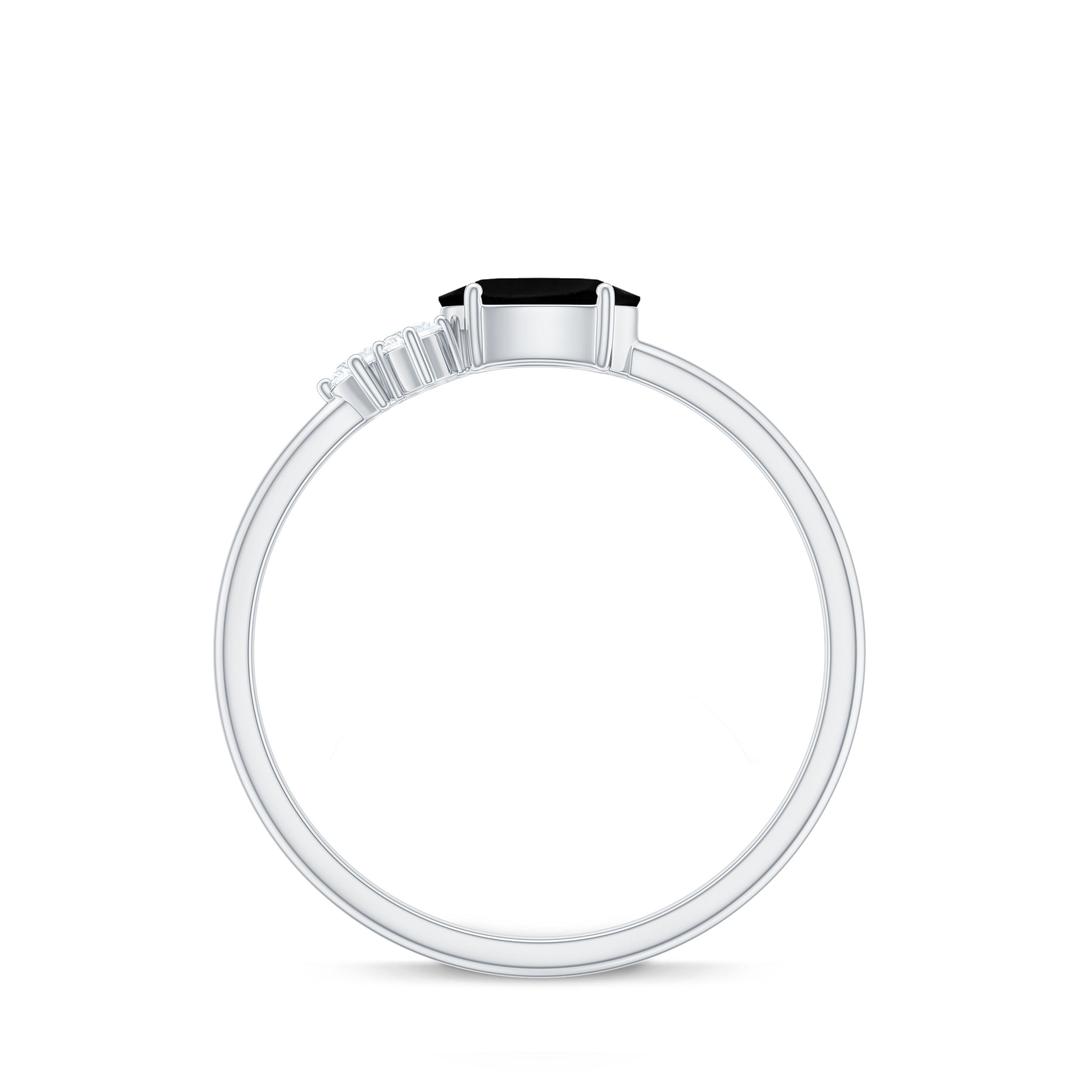 0.4 Carat Oval Cut Black Onyx Minimal Promise Ring with Diamond Trio