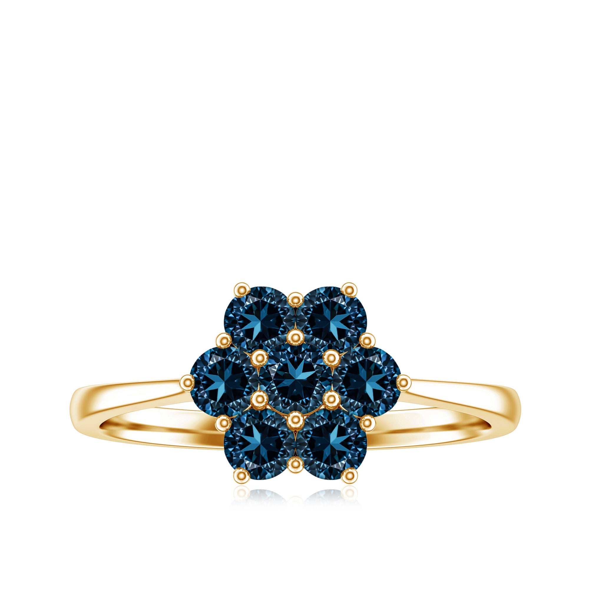 Genuine London Blue Topaz Flower Engagement Ring With Certificate