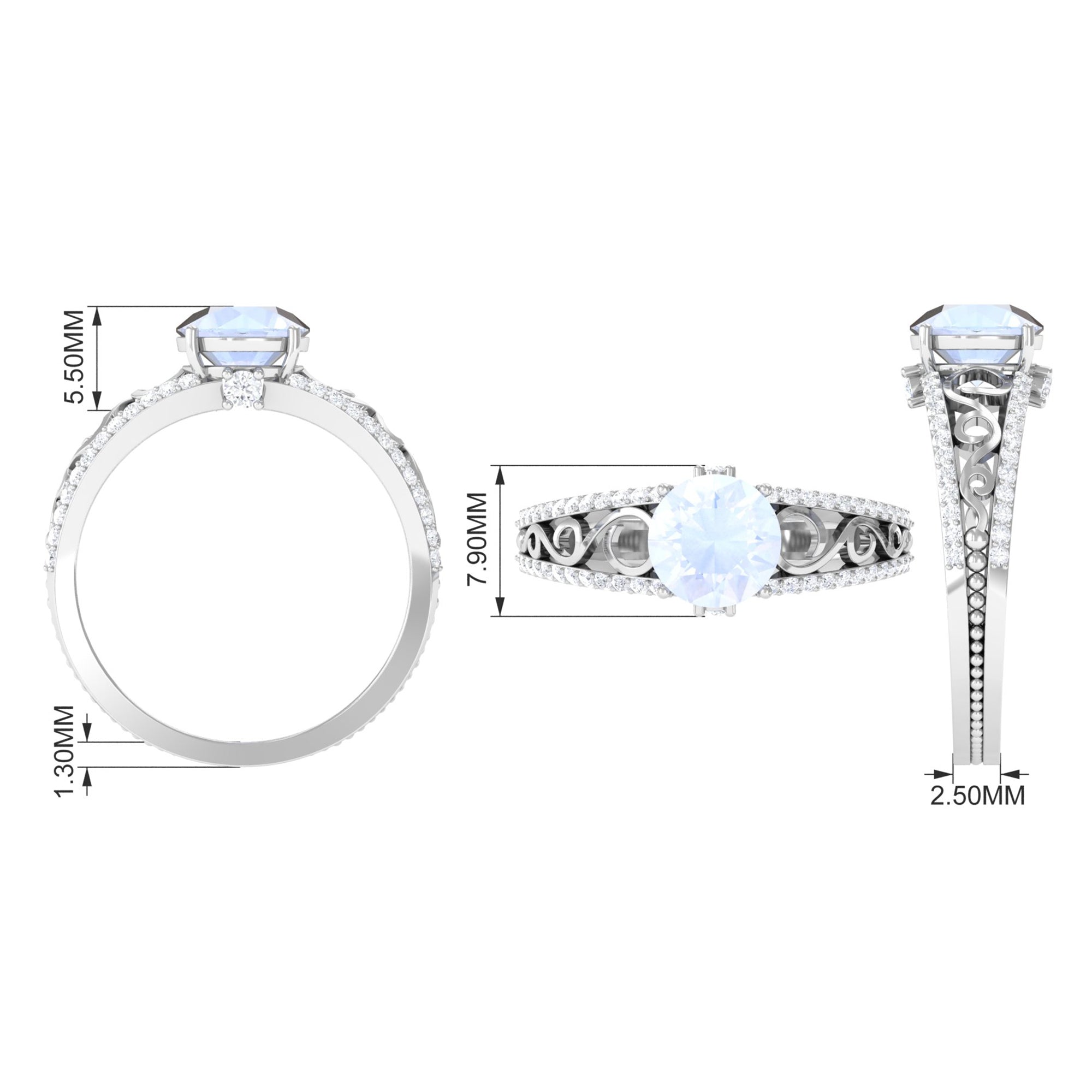 0.8 Carat Designer Moonstone Solitaire Engagement Ring with Diamond
