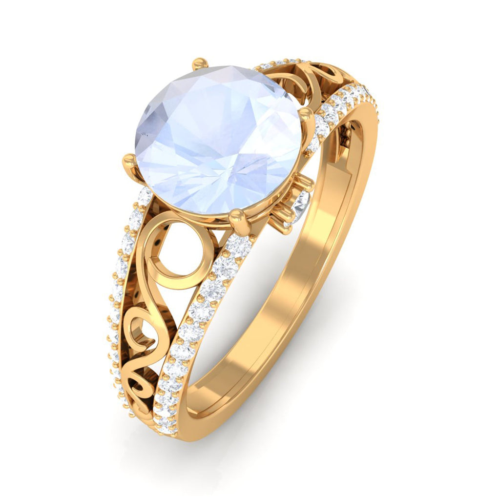 0.8 Carat Designer Moonstone Solitaire Engagement Ring with Diamond