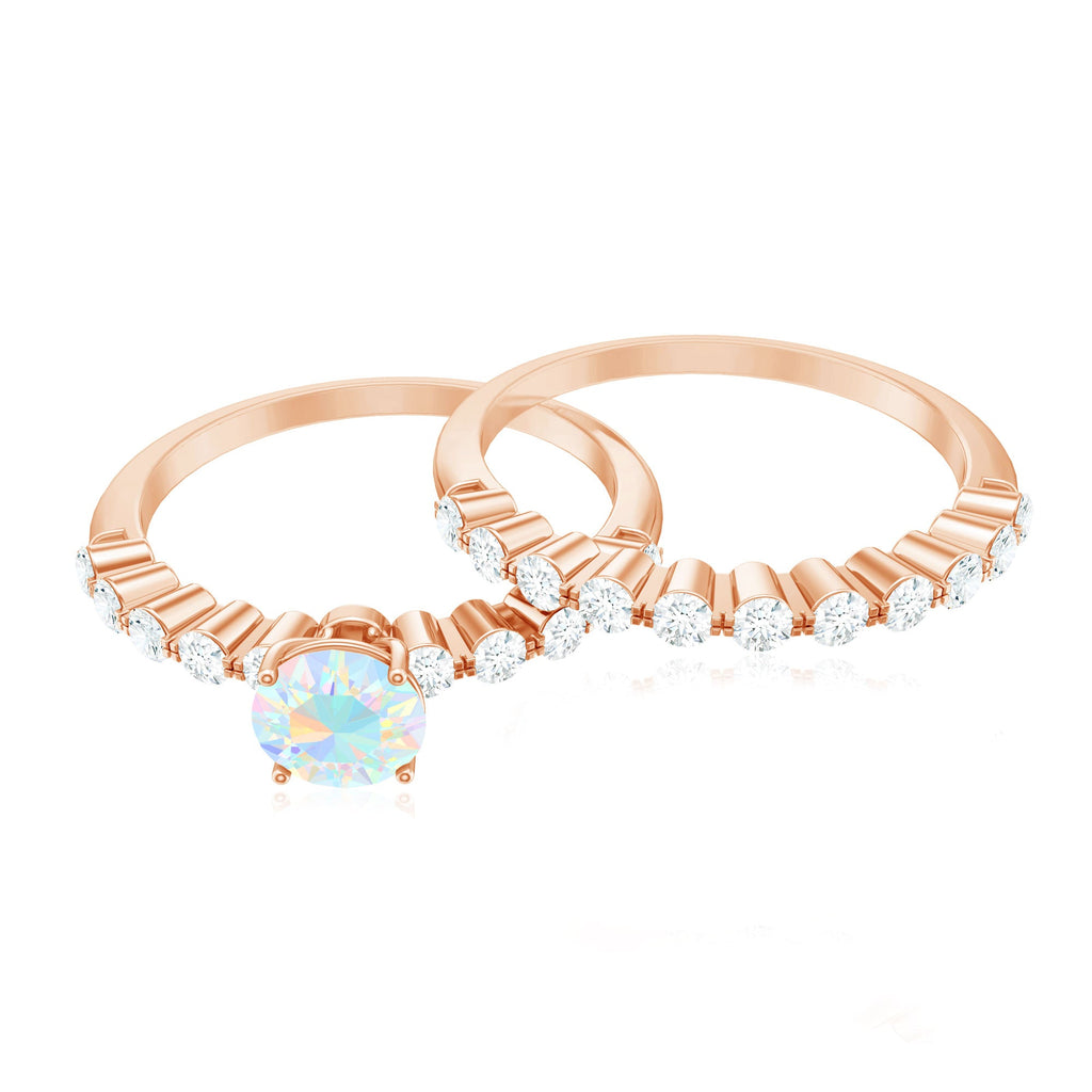 Certified Natural 0.5 Carat Ethiopian Opal Diamond Wedding Engagement Ring Set of 2