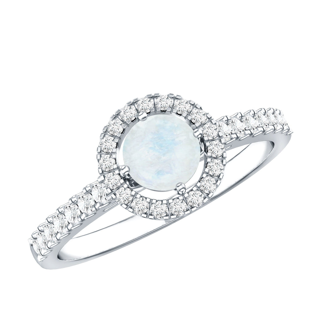 Certified Round Moonstone Halo Engagement Ring With Diamond Accent