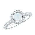 Certified Round Moonstone Halo Engagement Ring With Diamond Accent