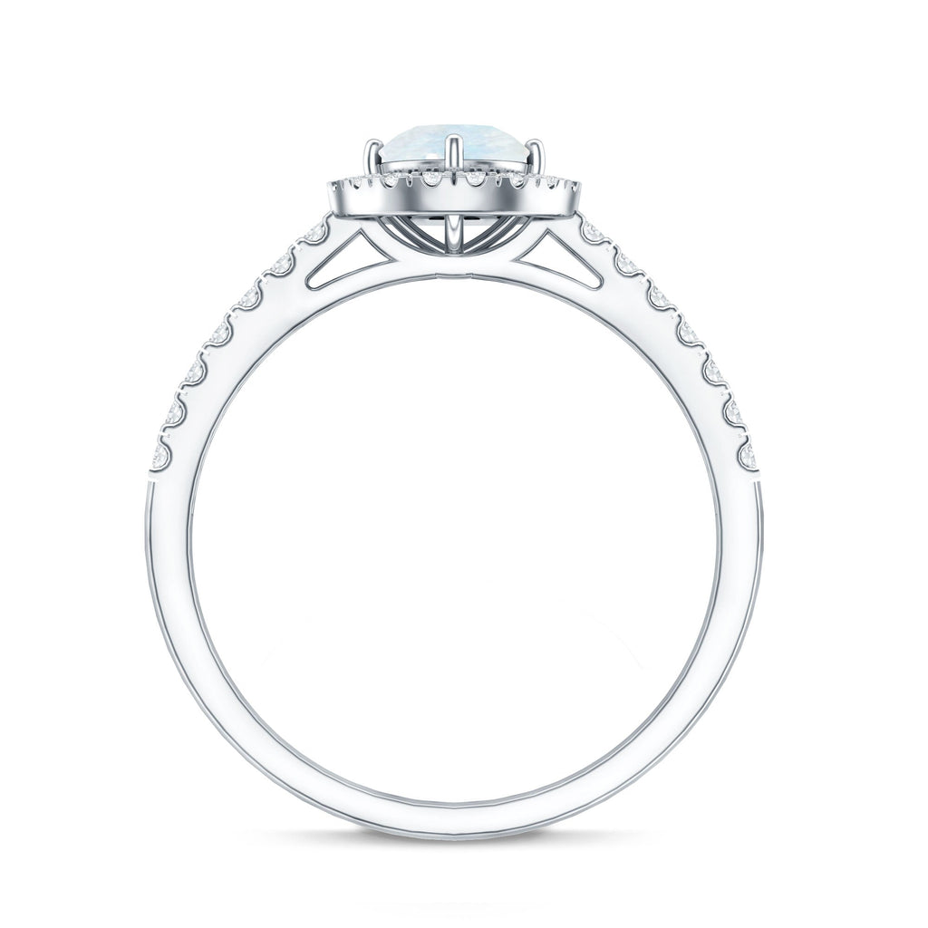 Certified Round Moonstone Halo Engagement Ring With Diamond Accent
