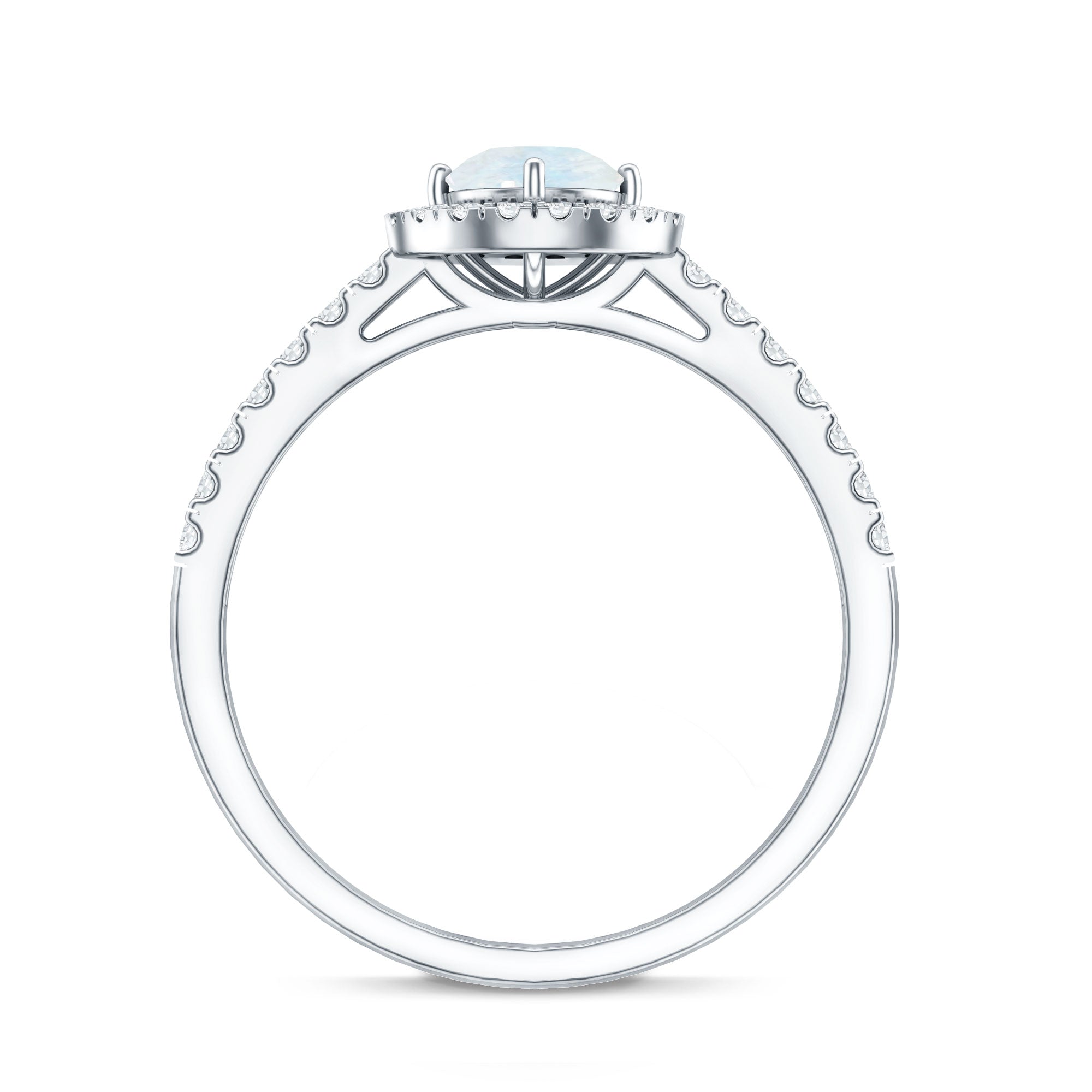 Certified Round Moonstone Halo Engagement Ring With Diamond Accent