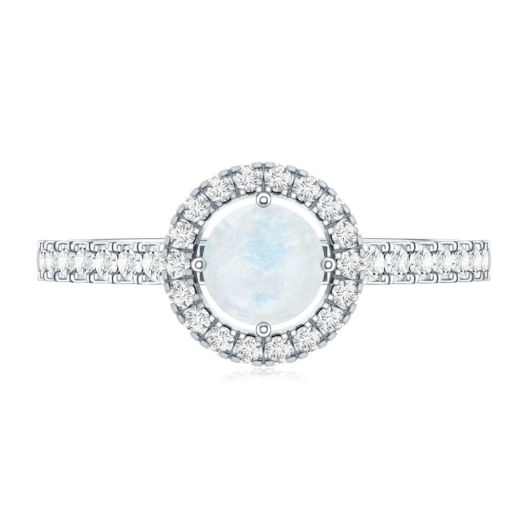 Certified Round Moonstone Halo Engagement Ring With Diamond Accent