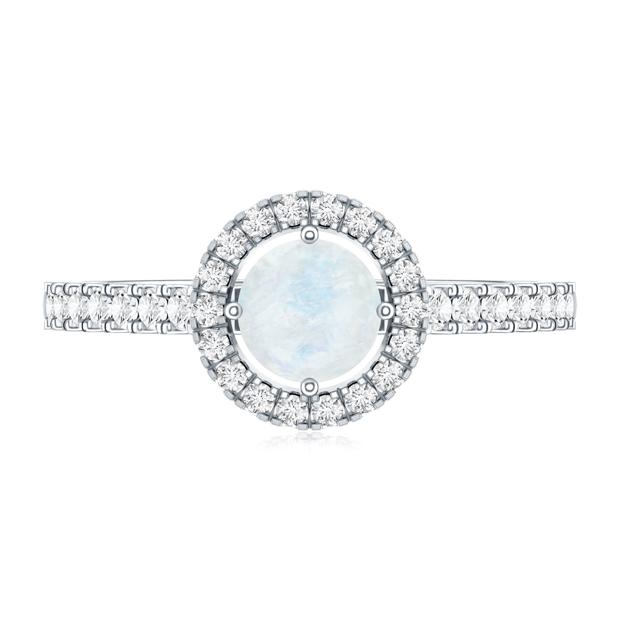 Certified Round Moonstone Halo Engagement Ring With Diamond Accent
