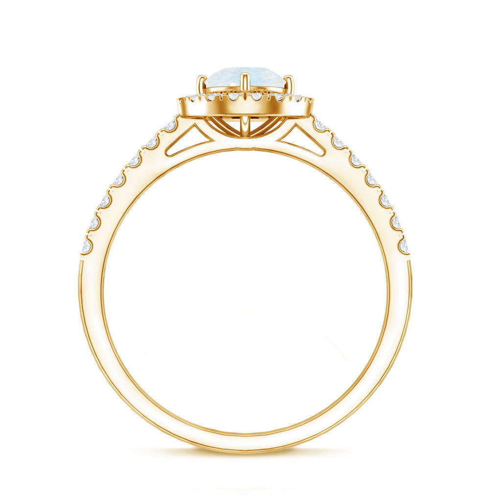 Certified Round Moonstone Halo Engagement Ring With Diamond Accent