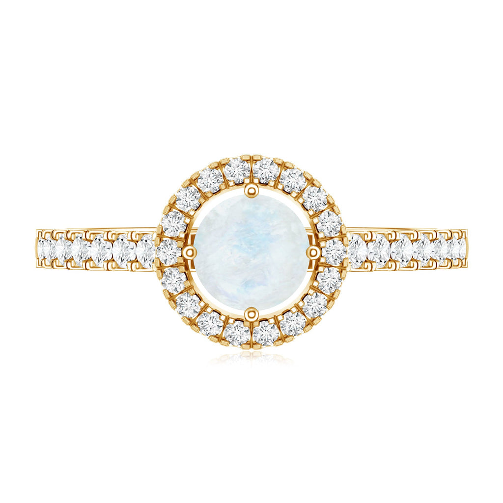 Certified Round Moonstone Halo Engagement Ring With Diamond Accent