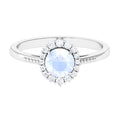 0.3 Carat Natural Moonstone Engagement Ring with Diamond Accent