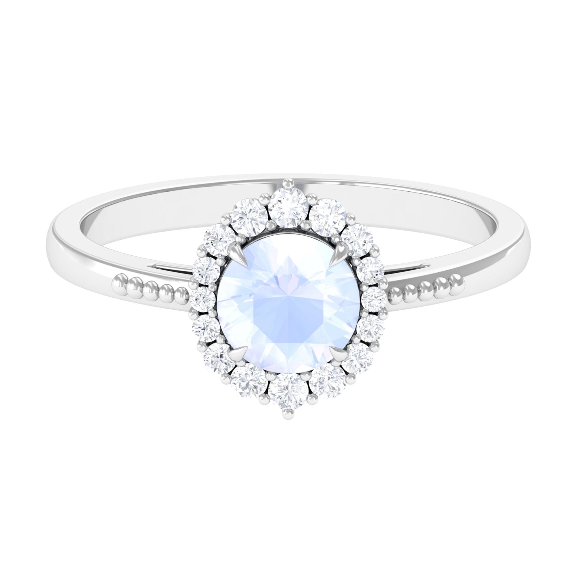 0.3 Carat Natural Moonstone Engagement Ring with Diamond Accent