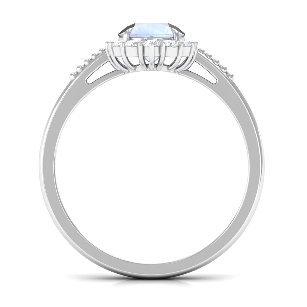 0.3 Carat Natural Moonstone Engagement Ring with Diamond Accent