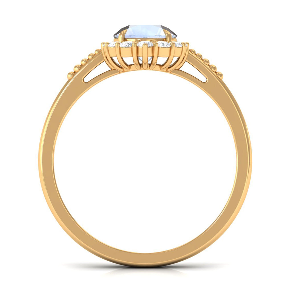 0.3 Carat Natural Moonstone Engagement Ring with Diamond Accent