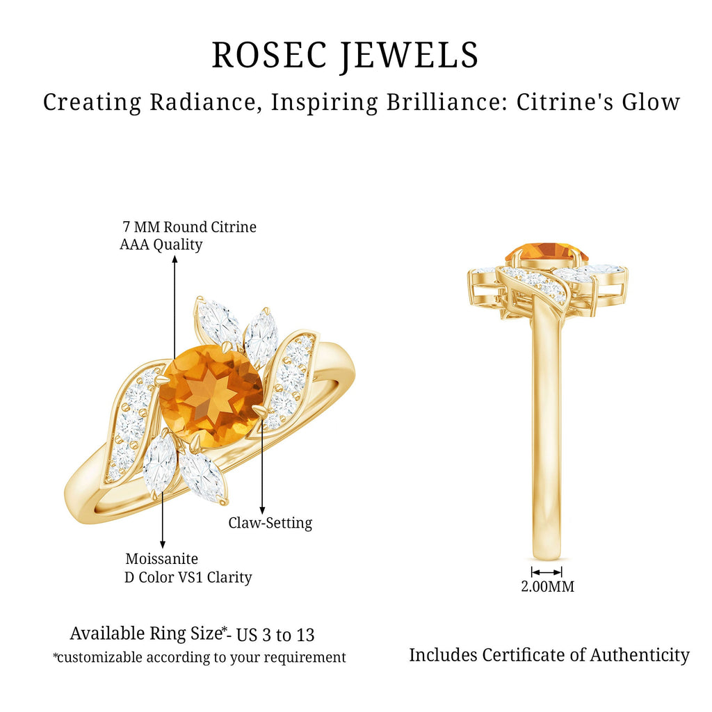Certified Real 1.2 Carat Citrine Engagement Ring with Moissanite