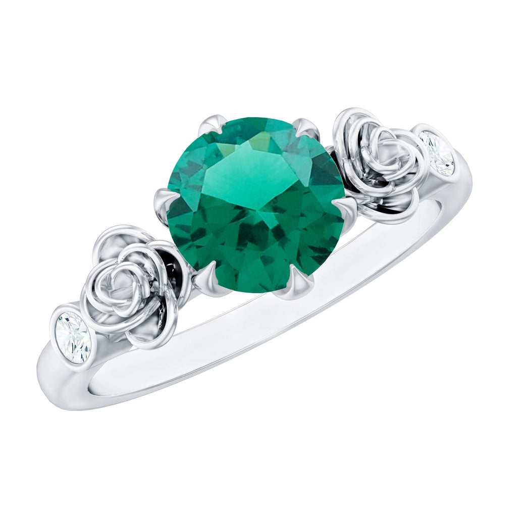 Certified 2 Carat Lab Grown Emerald Diamond Engagement Ring with Flower