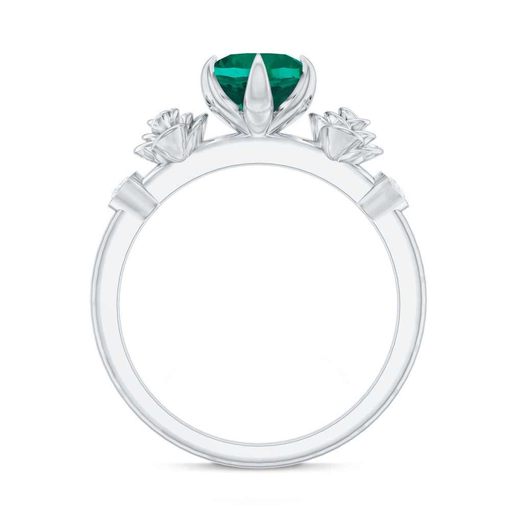 Certified 2 Carat Lab Grown Emerald Diamond Engagement Ring with Flower