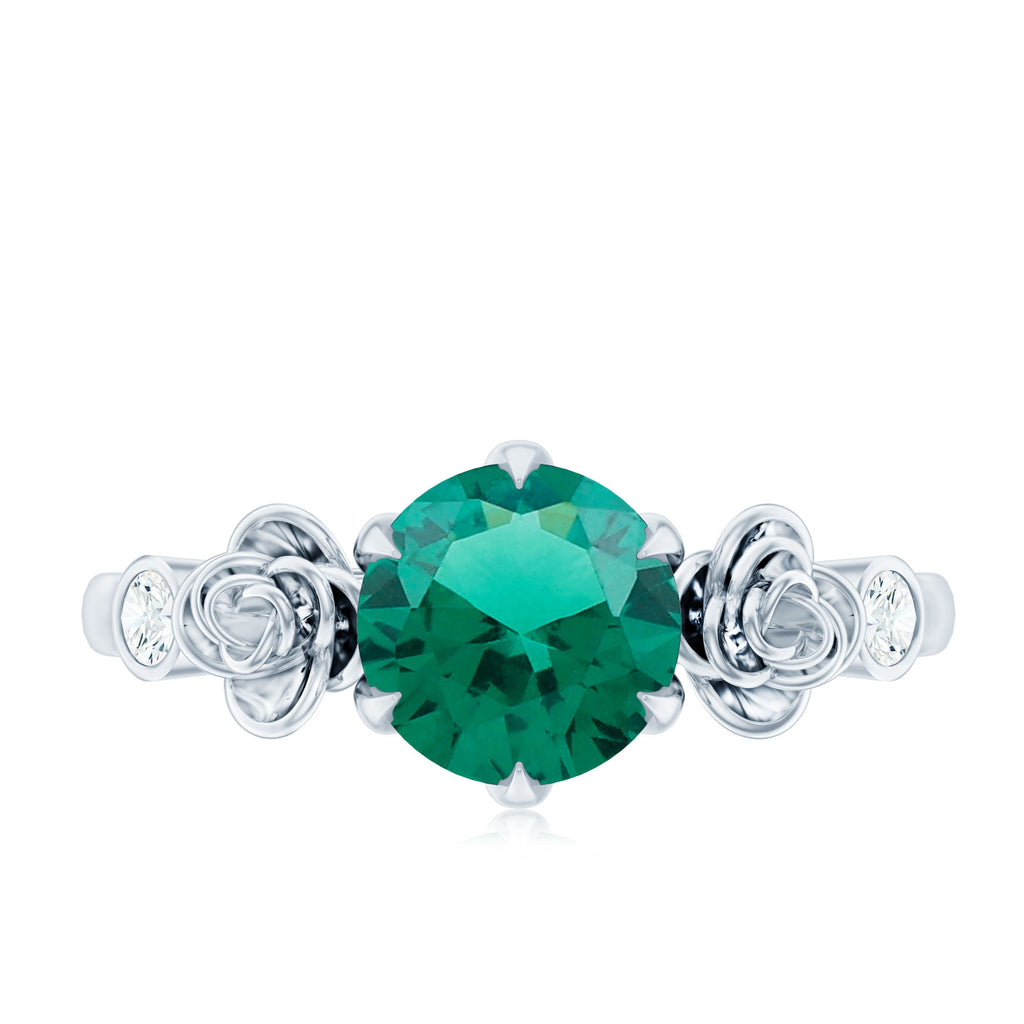 Certified 2 Carat Lab Grown Emerald Diamond Engagement Ring with Flower