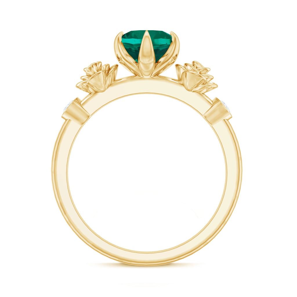 Certified 2 Carat Lab Grown Emerald Diamond Engagement Ring with Flower