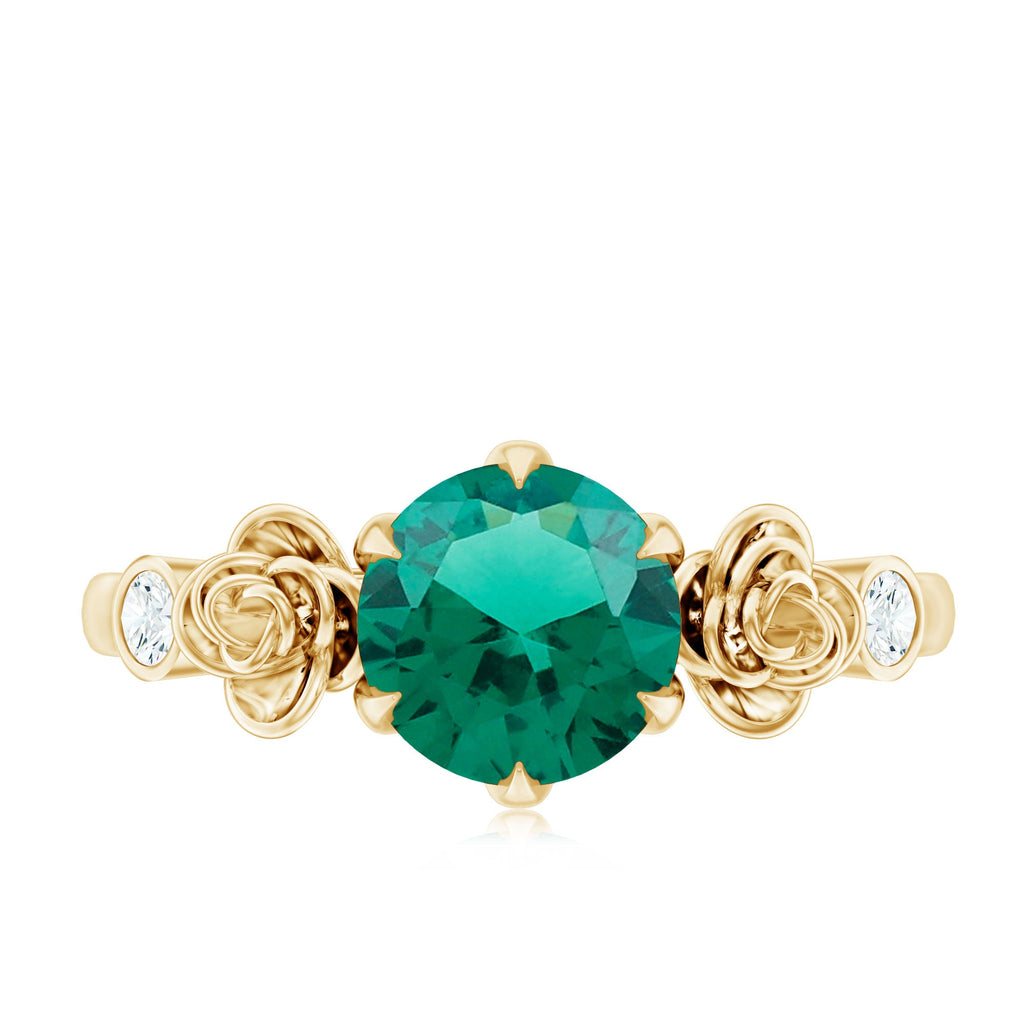 Certified 2 Carat Lab Grown Emerald Diamond Engagement Ring with Flower