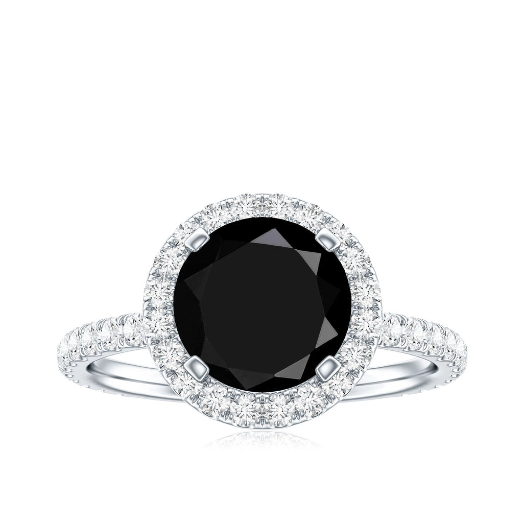 Natural Black Spinel Engagement Ring with Diamond Halo