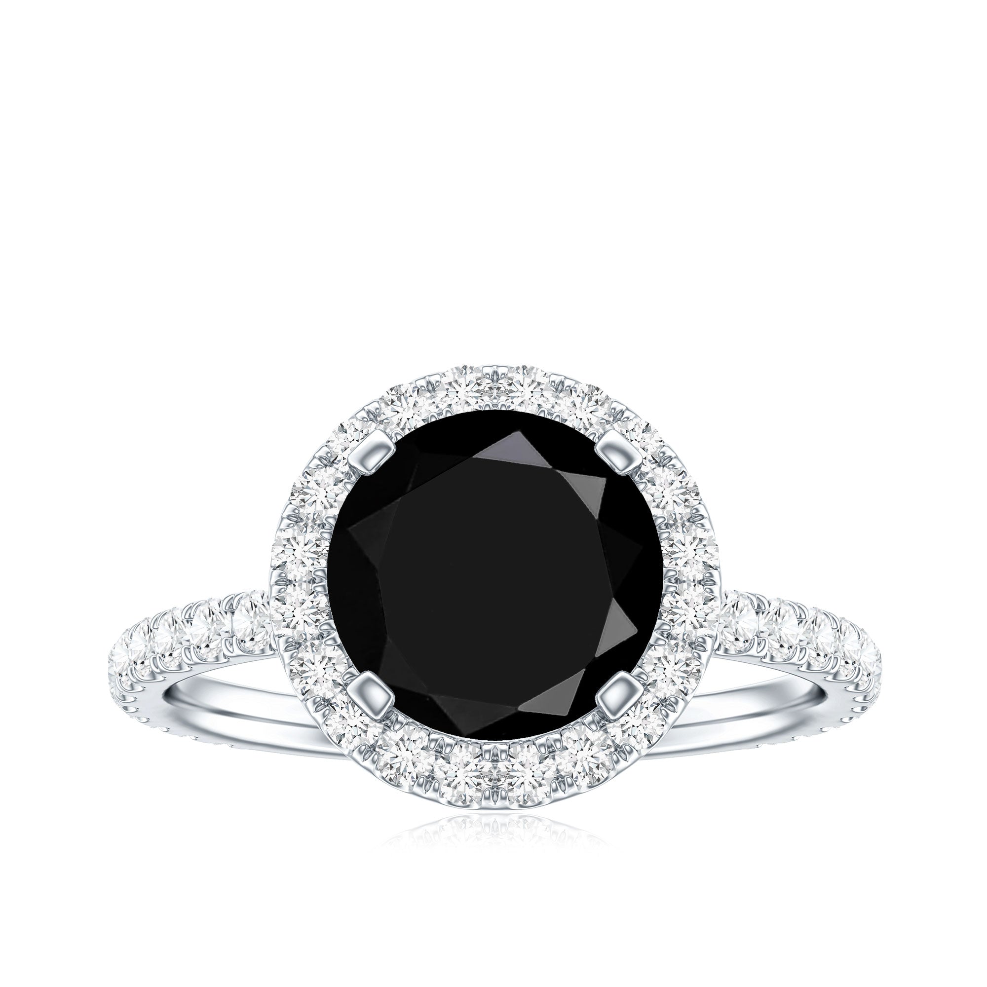 Natural Black Spinel Engagement Ring with Diamond Halo