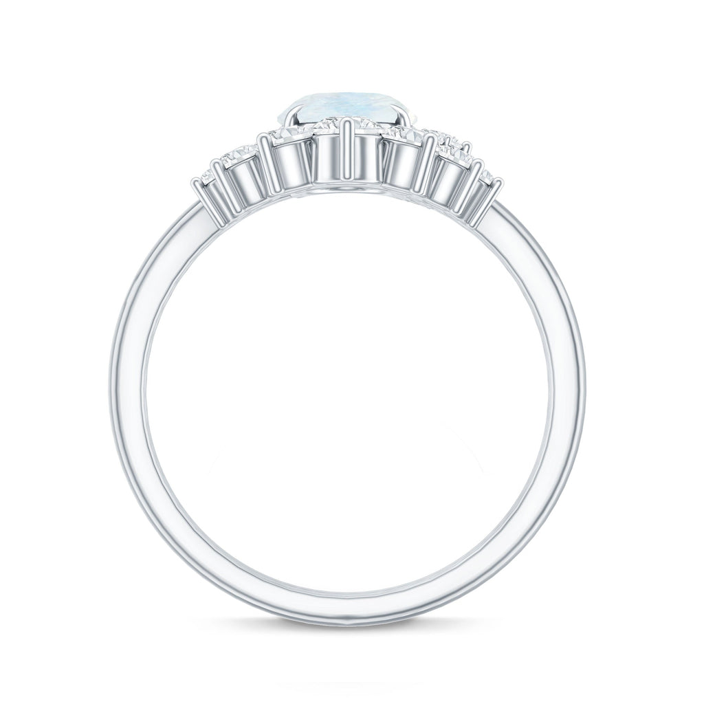 0.6 Carat Oval Moonstone and Diamond Engagement Ring Set