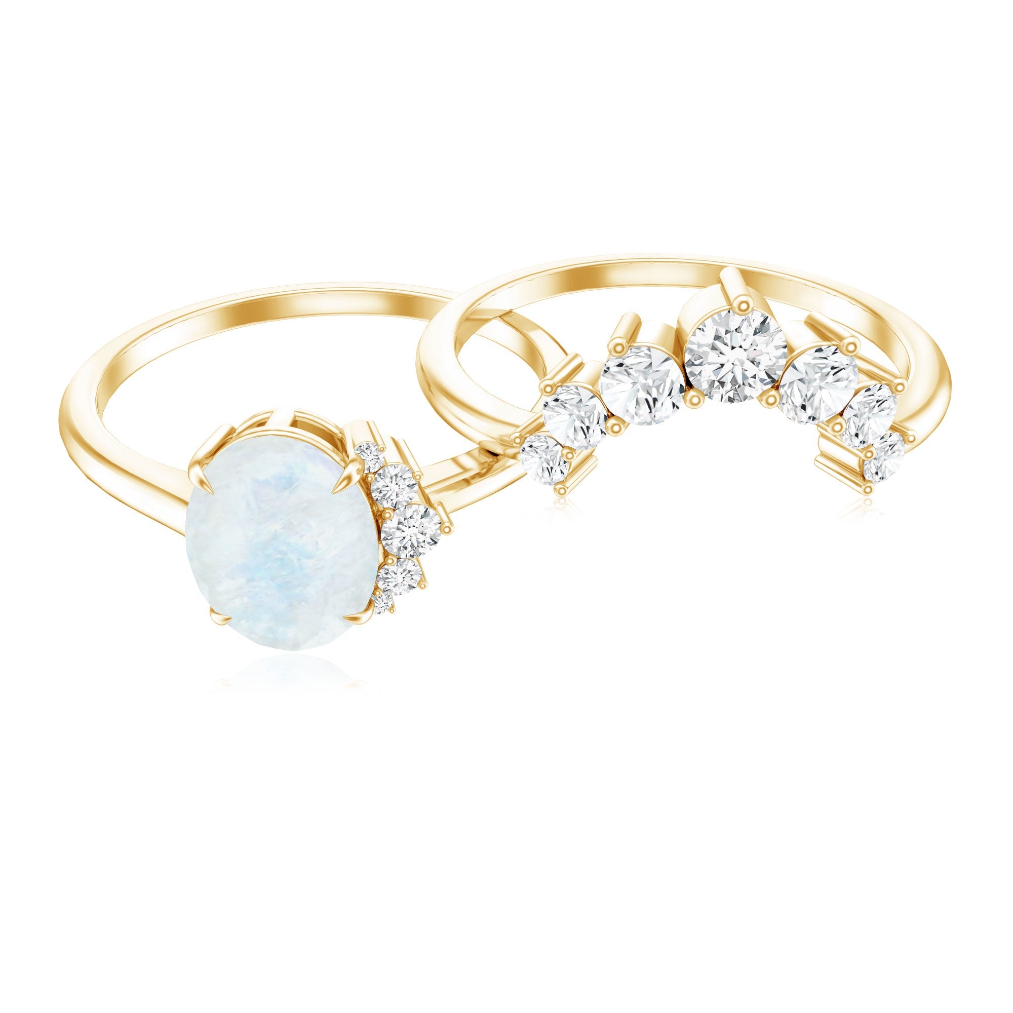 0.6 Carat Oval Moonstone and Diamond Engagement Ring Set