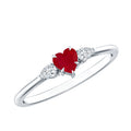 Natural 0.6 Carat Heart Shape Ruby Diamond 3 Stone Promise Ring