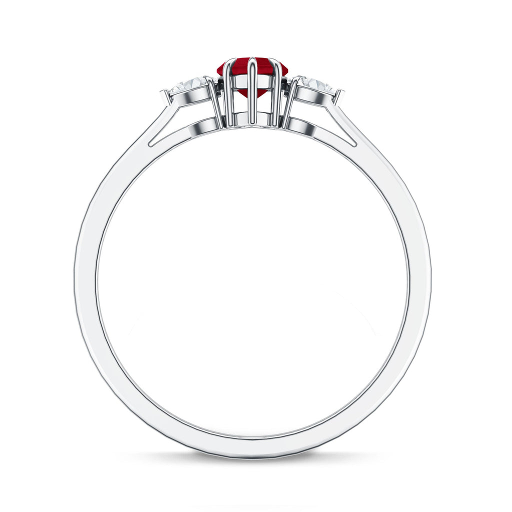 Natural 0.6 Carat Heart Shape Ruby Diamond 3 Stone Promise Ring