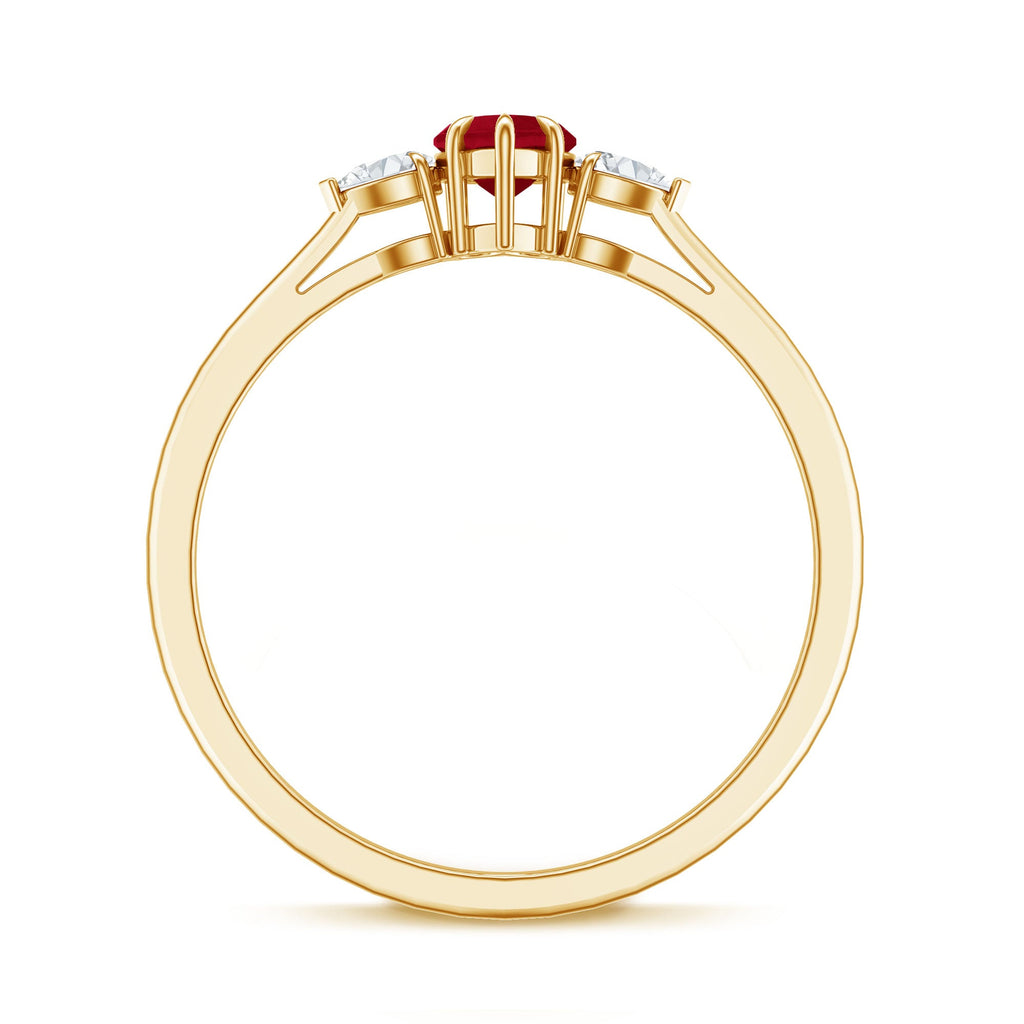 Natural 0.6 Carat Heart Shape Ruby Diamond 3 Stone Promise Ring