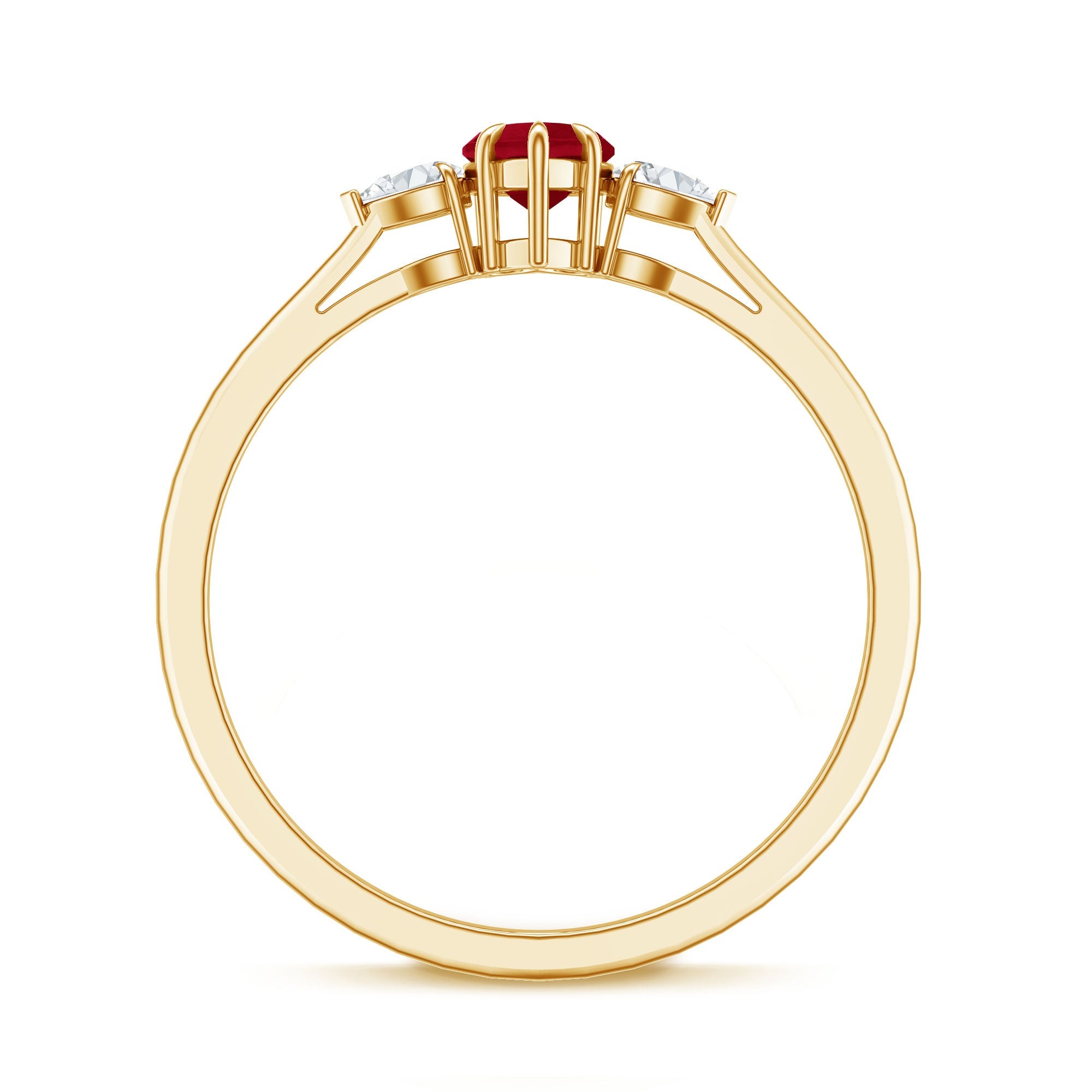 Natural 0.6 Carat Heart Shape Ruby Diamond 3 Stone Promise Ring