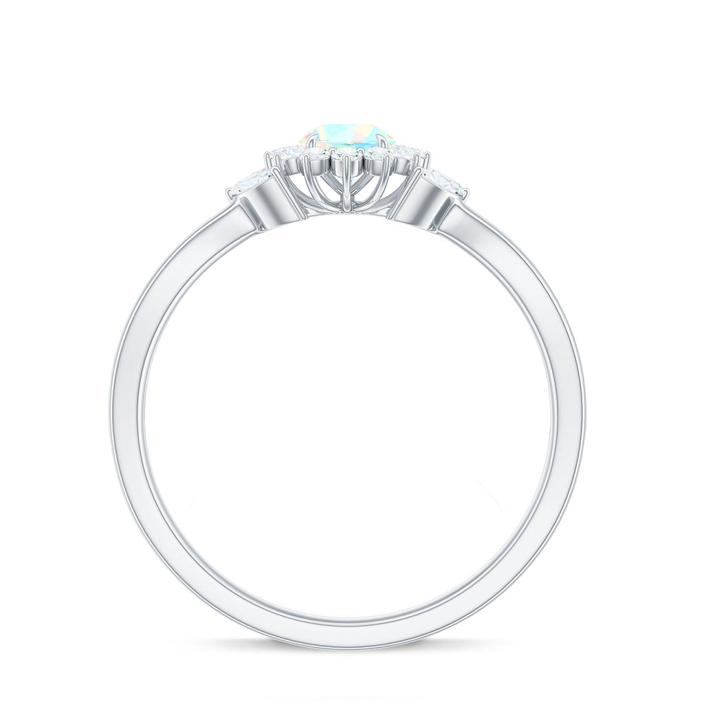 Certified Opalescent Diamond Flower Engagement Ring with Natural Diamonds